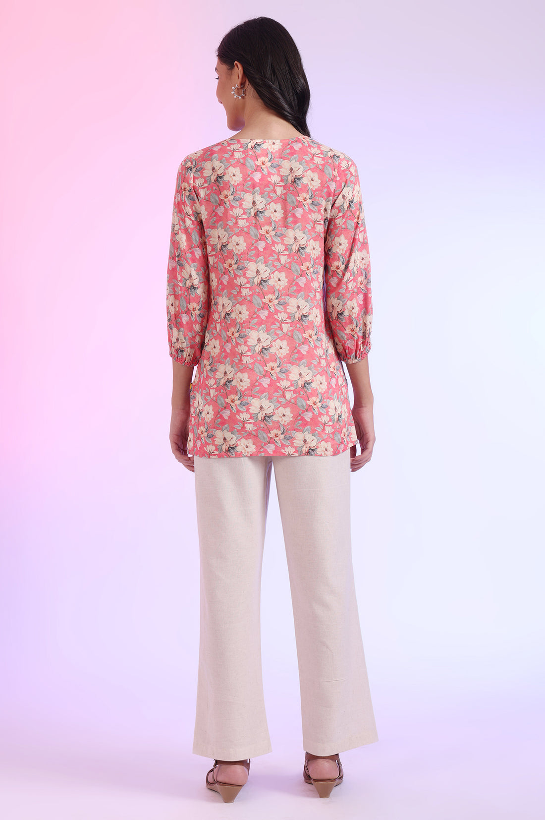 Pink Printed Straight Modal Kurti