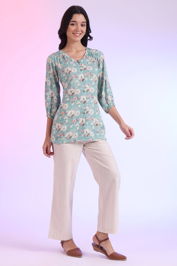 Blue Printed Straight Modal Kurti