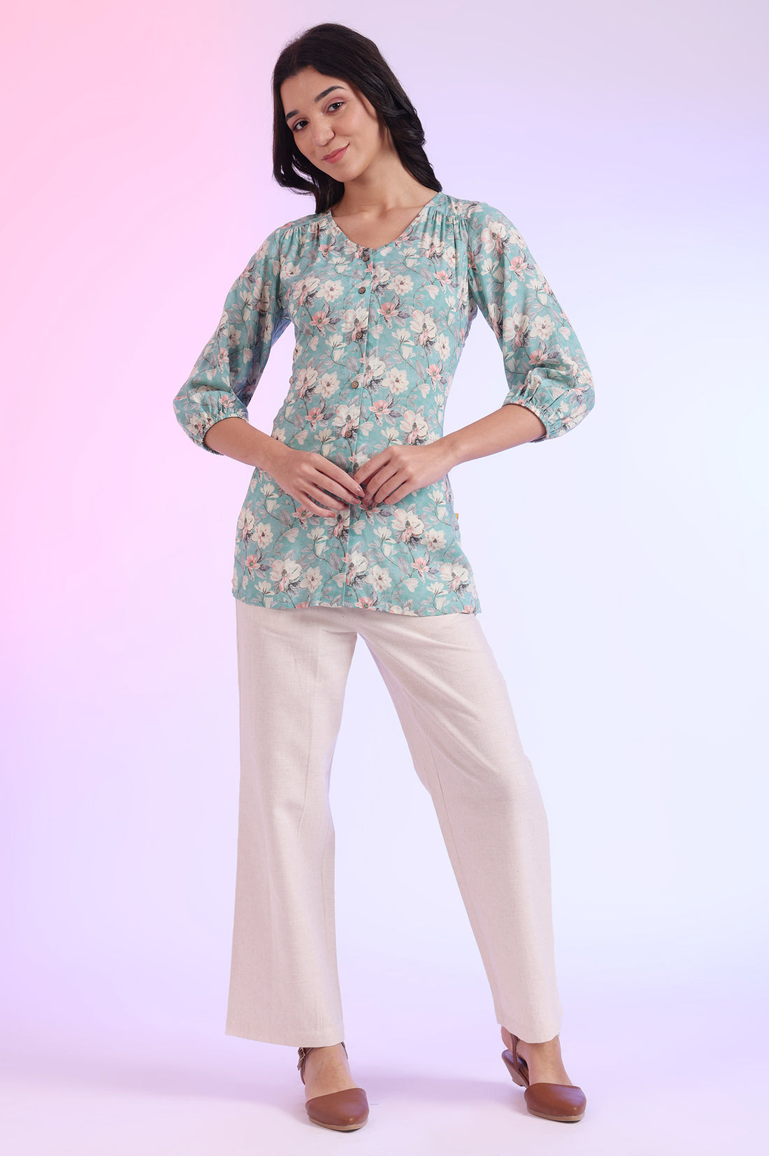 Blue Printed Straight Modal Kurti