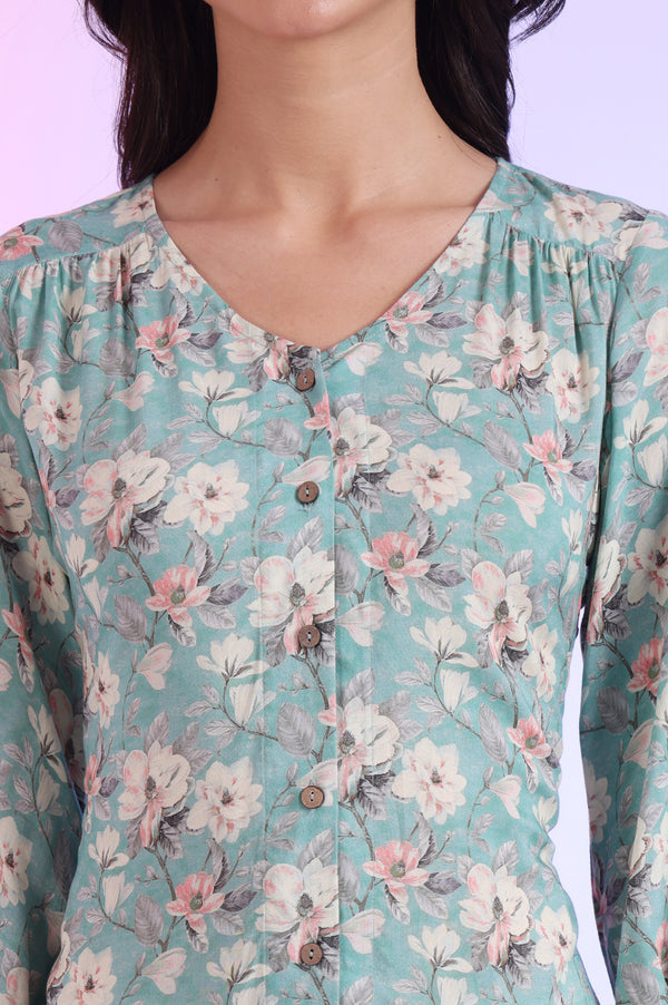 Blue Printed Straight Modal Kurti