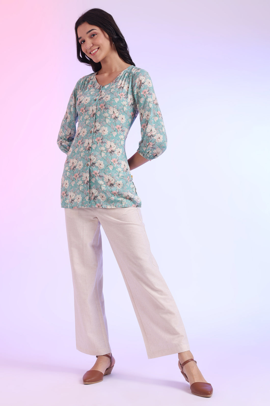 Blue Printed Straight Modal Kurti