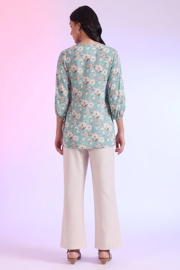 Blue Printed Straight Modal Kurti