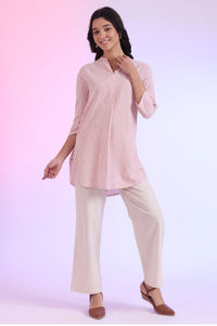 Orange Yarn Dyed Straight Cotton Blend Kurti