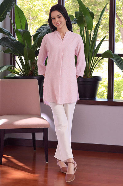 Orange Yarn Dyed Straight Cotton Blend Kurti