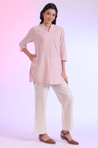 Orange Yarn Dyed Straight Cotton Blend Kurti