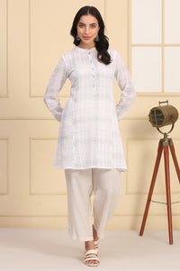 White Checkered Cotton Linen Blend Kurti
