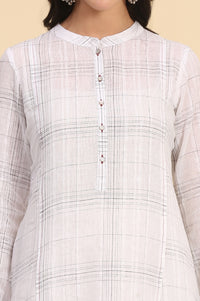 White Checkered Cotton Linen Blend Kurti