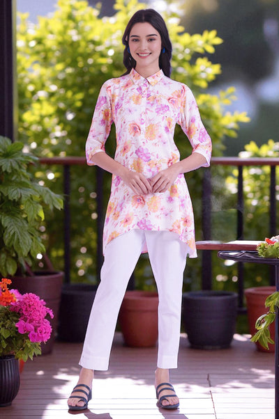 Orange Printed Straight Kurti
