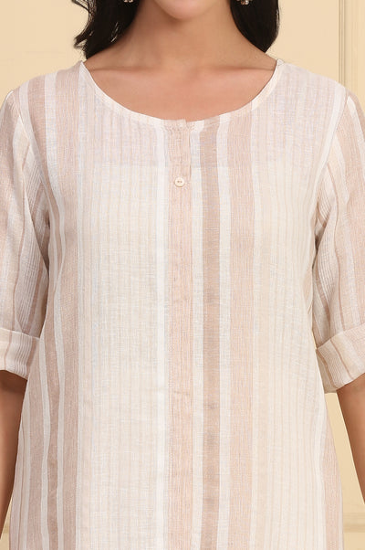 Beige Striped Yarn Dyed Straight Dobby Kurta