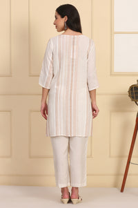 Beige Striped Yarn Dyed Straight Dobby Kurta