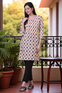 Beige Bold Geometric Printed Modal Straight Kurti