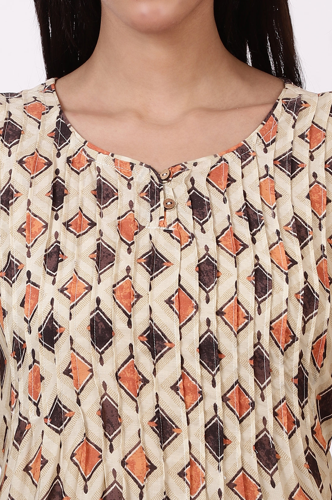 Beige Bold Geometric Printed Modal Straight Kurti