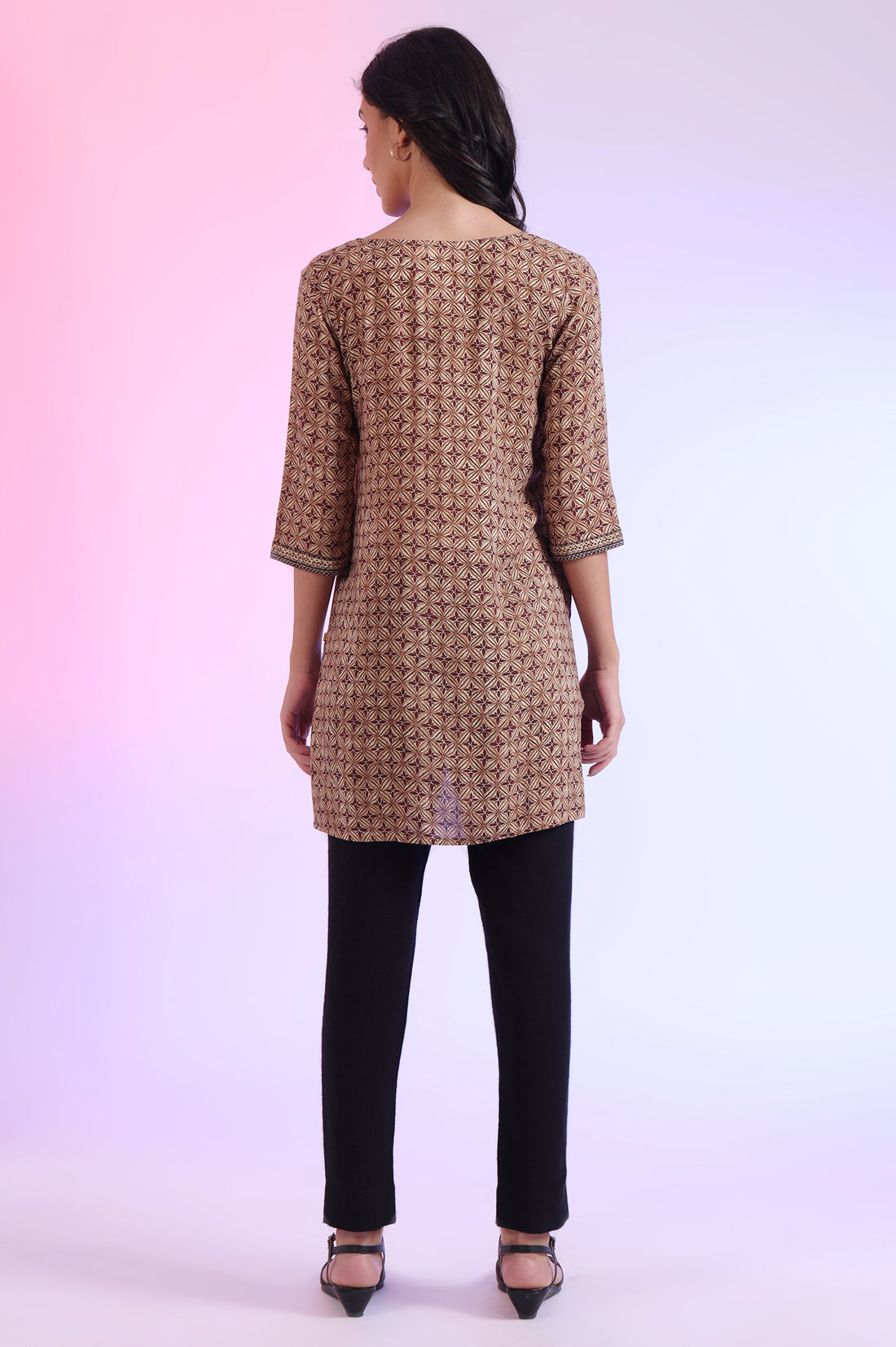 Brown Printed Straight Modal Kurti