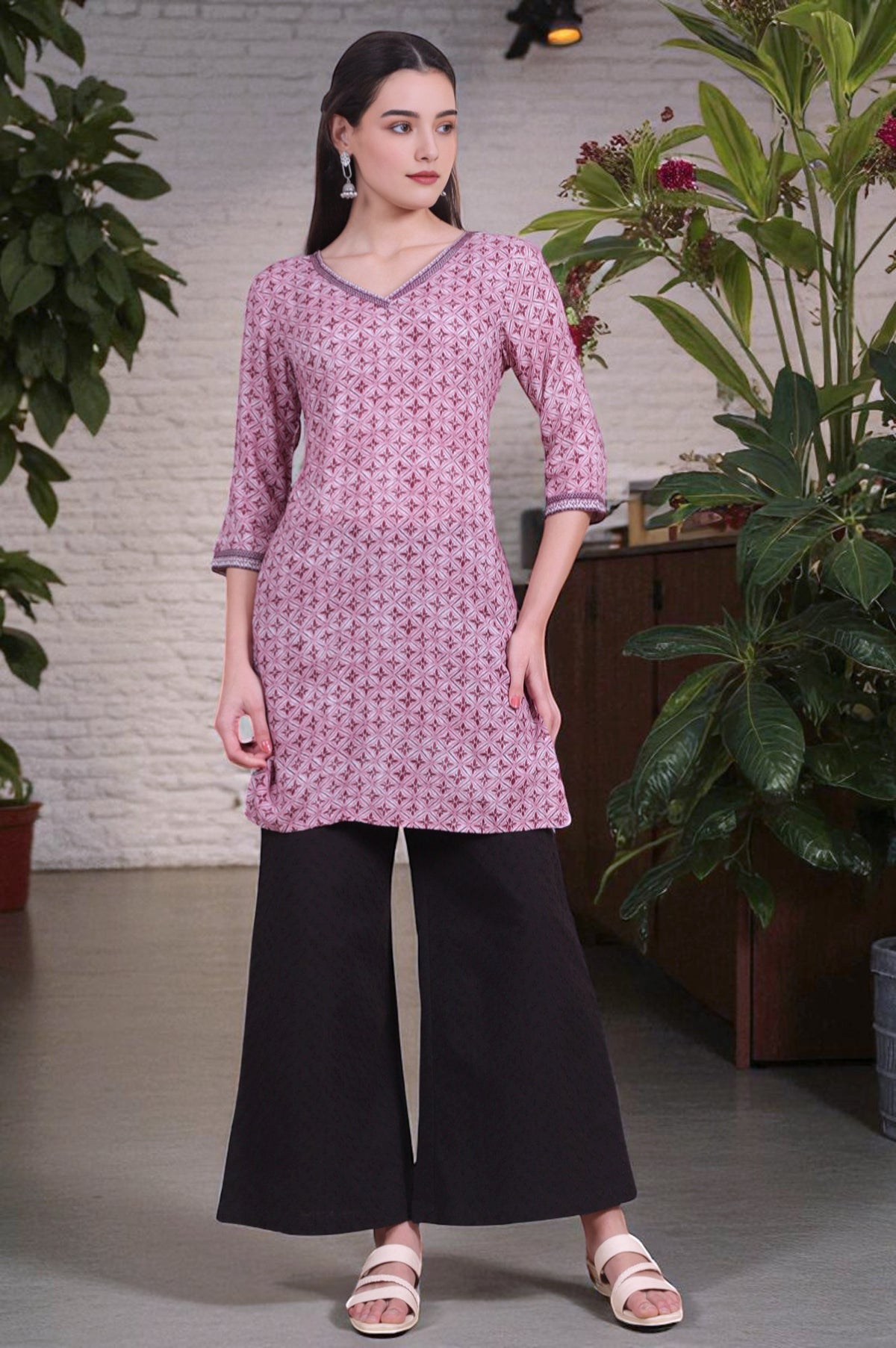 Pink Bold Floral Printed Modal Straight Kurti - XS