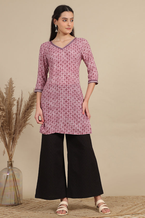 Pink Bold Floral Printed Modal Straight Kurti