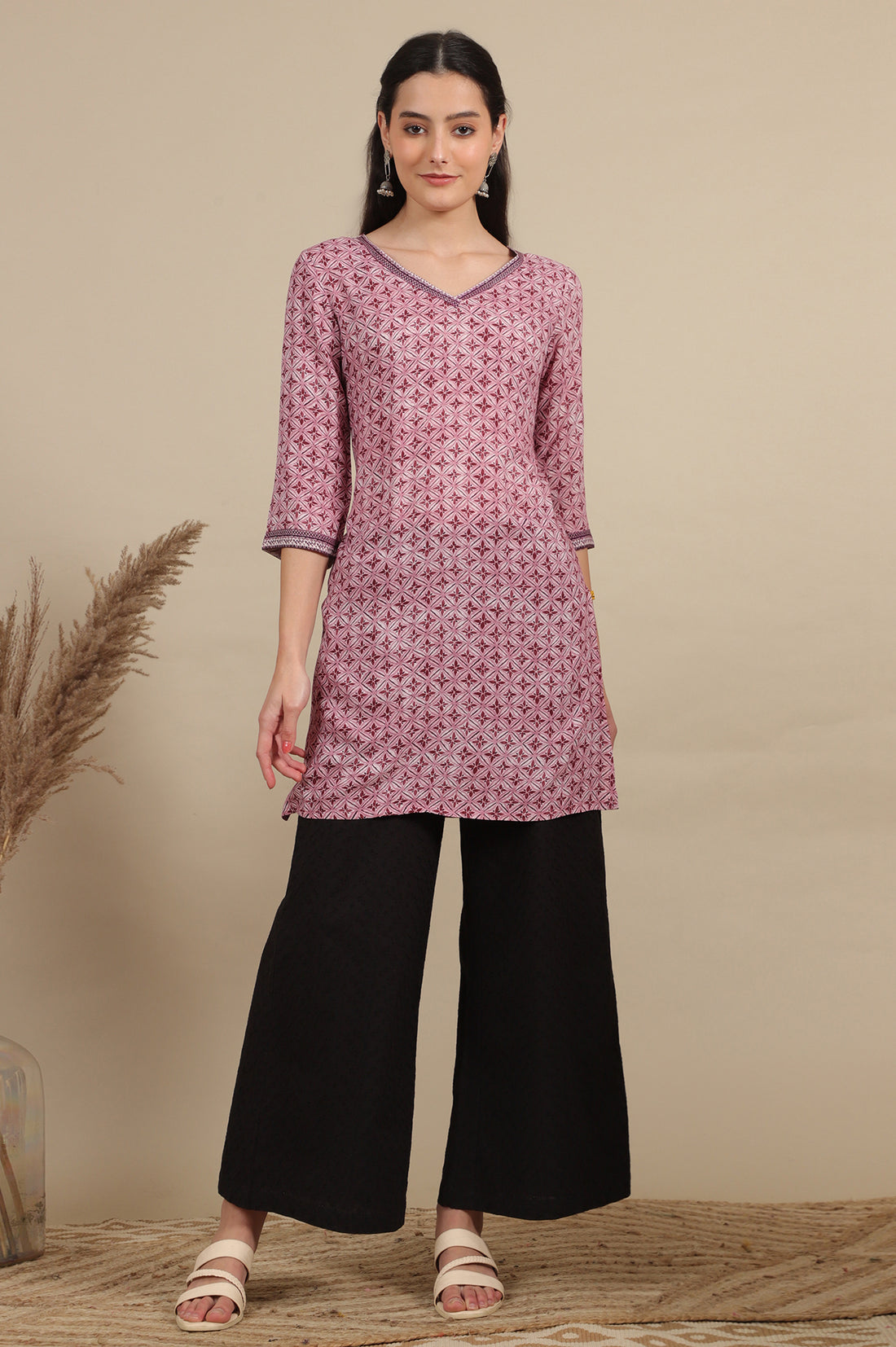 Pink Bold Floral Printed Modal Straight Kurti