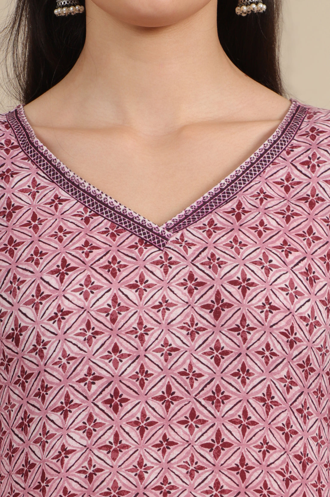 Pink Bold Floral Printed Modal Straight Kurti