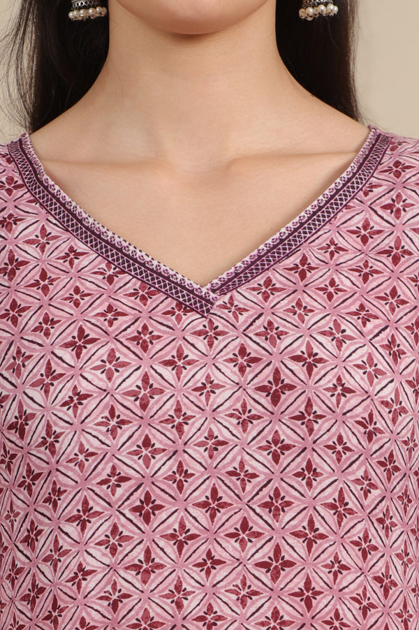 Pink Bold Floral Printed Modal Straight Kurti