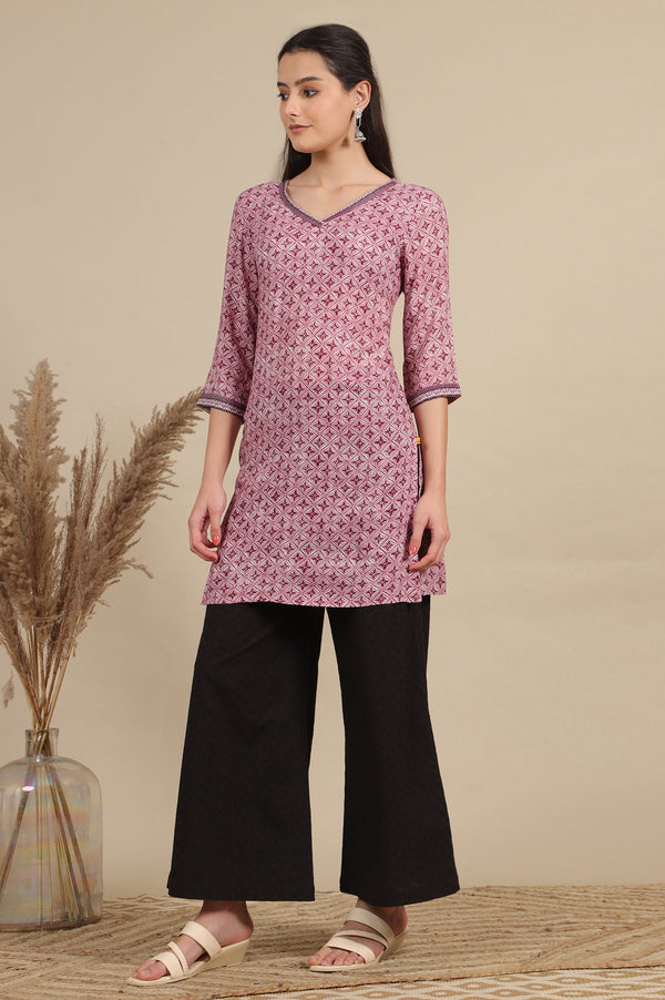 Pink Bold Floral Printed Modal Straight Kurti