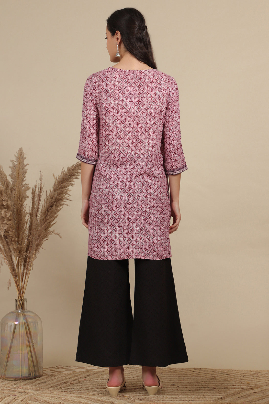 Pink Bold Floral Printed Modal Straight Kurti