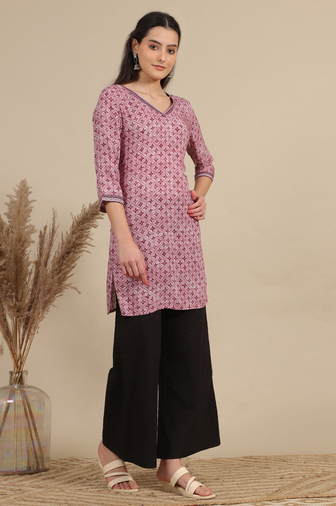 Pink Bold Floral Printed Modal Straight Kurti