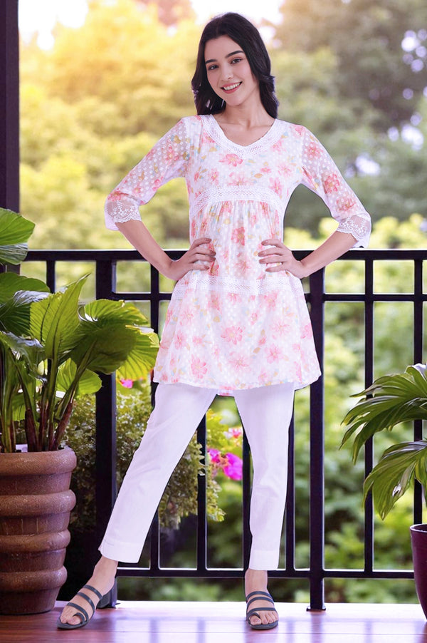 White Printed Straight Kurti
