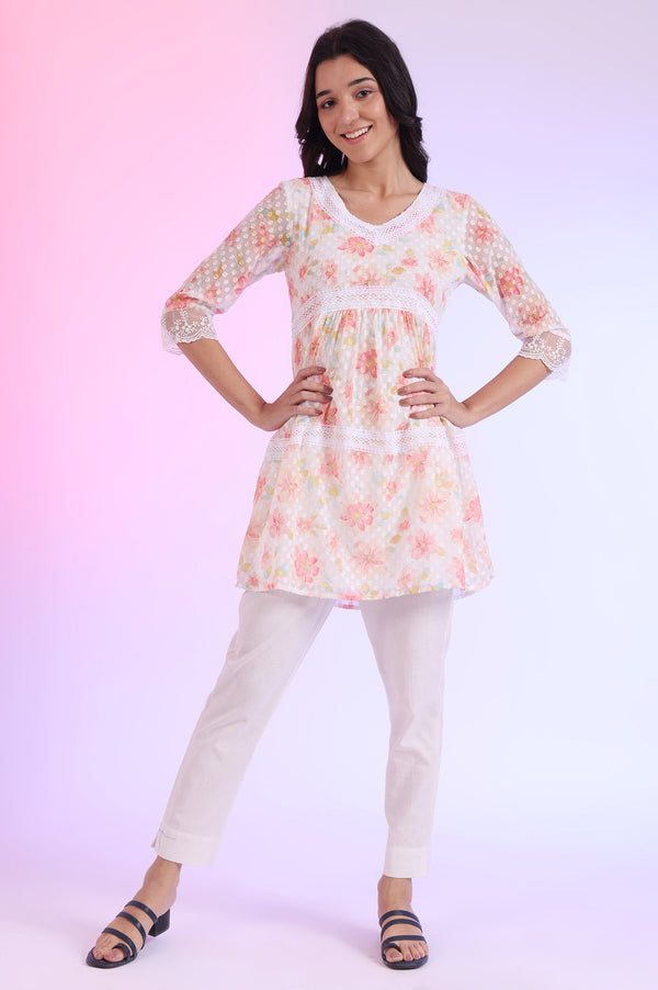 White Printed Straight Kurti