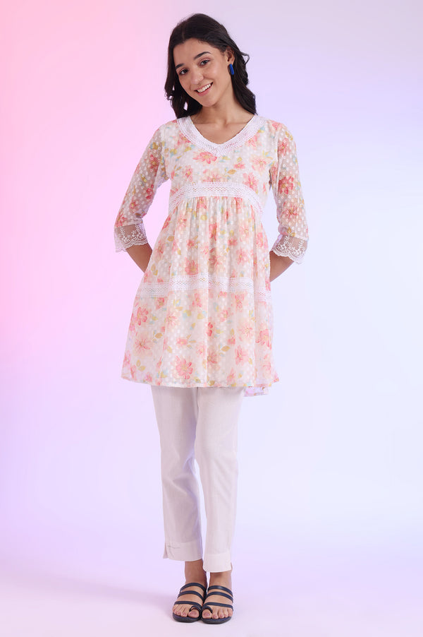 White Printed Straight Kurti