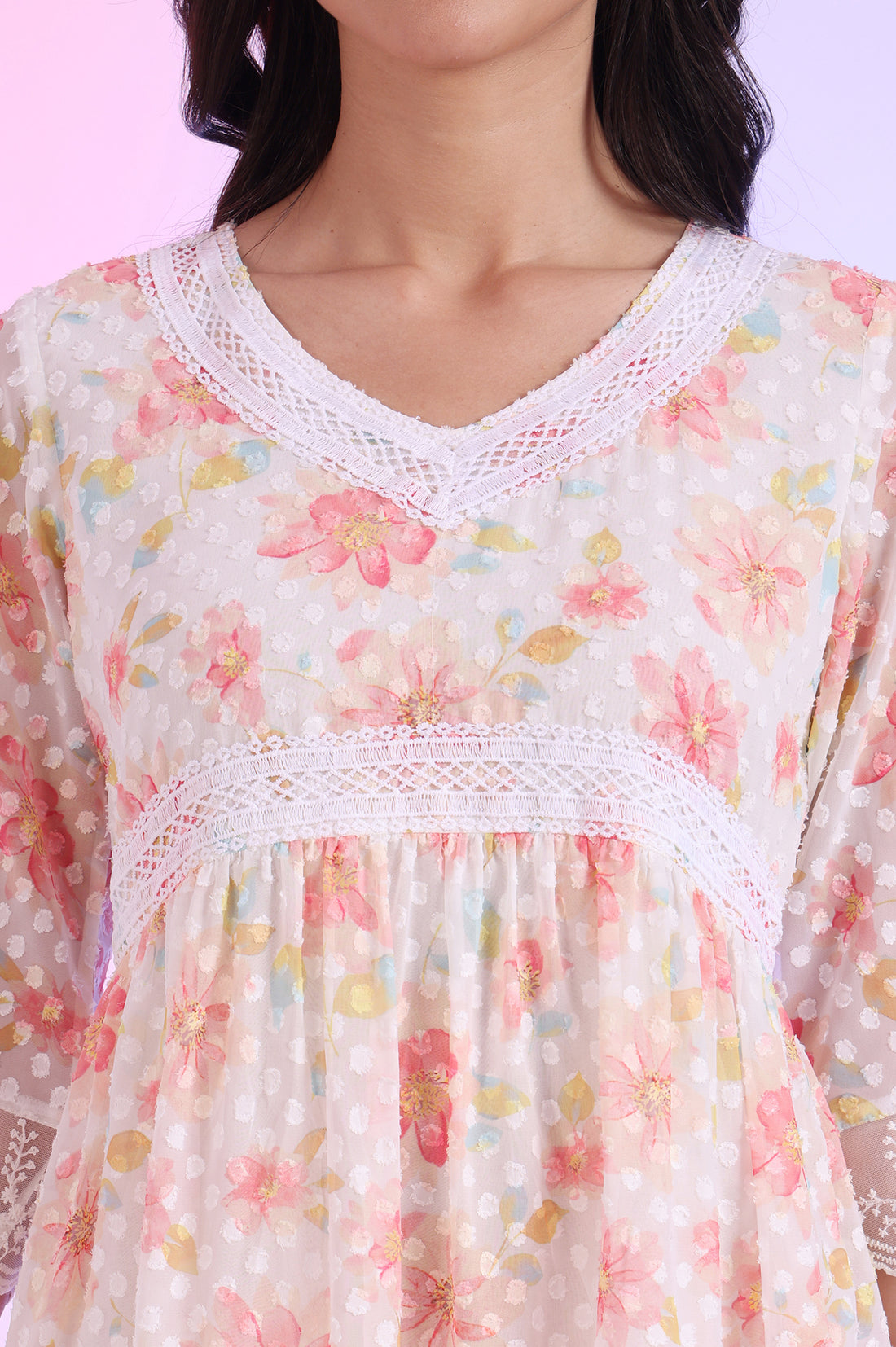 White Printed Straight Kurti