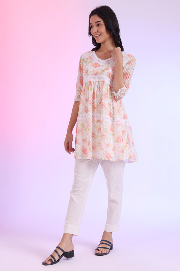 White Printed Straight Kurti
