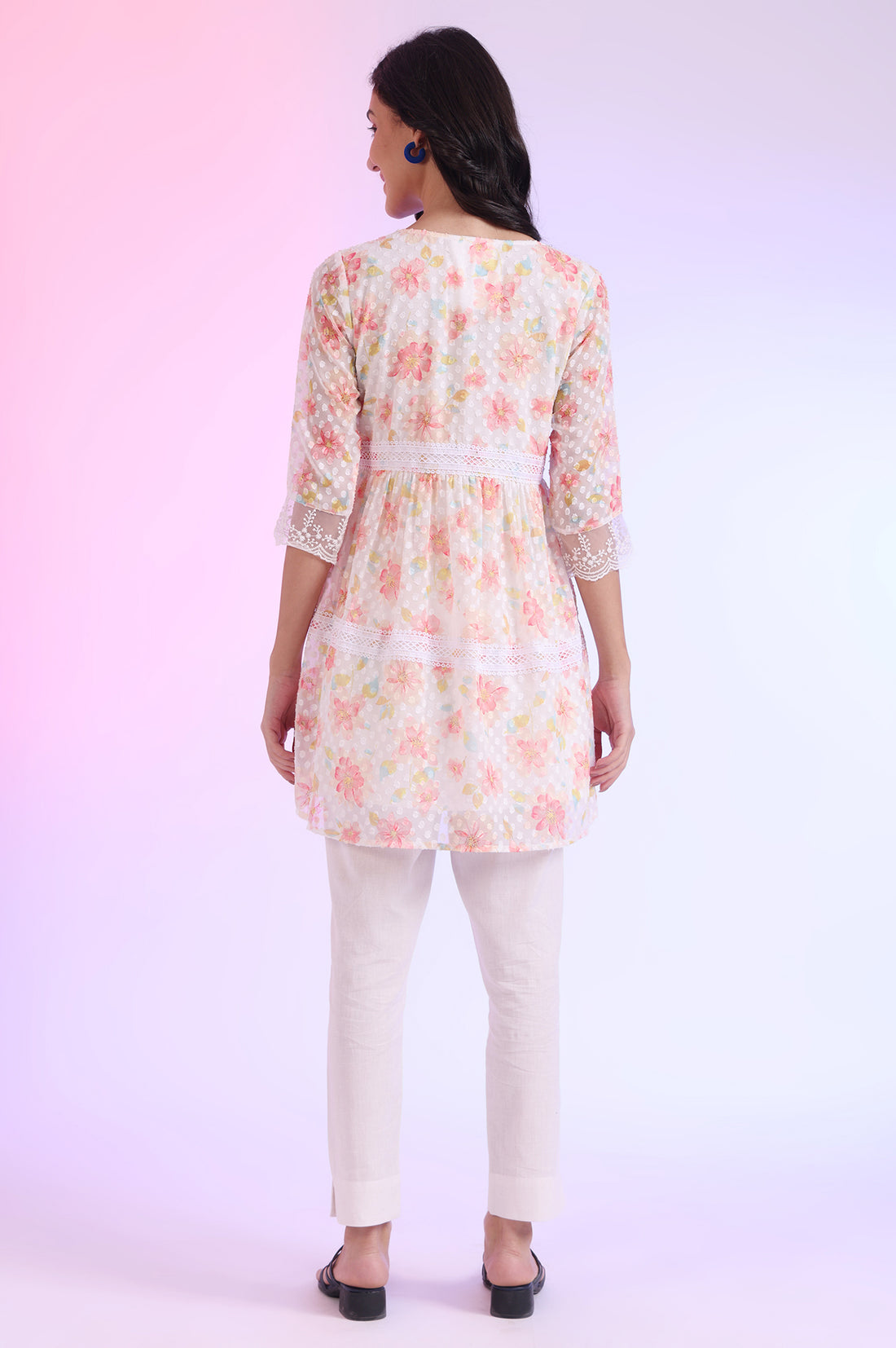 White Printed Straight Kurti