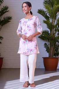 Purple Floral Printed Chiffon Kurti with Spaghetti Top