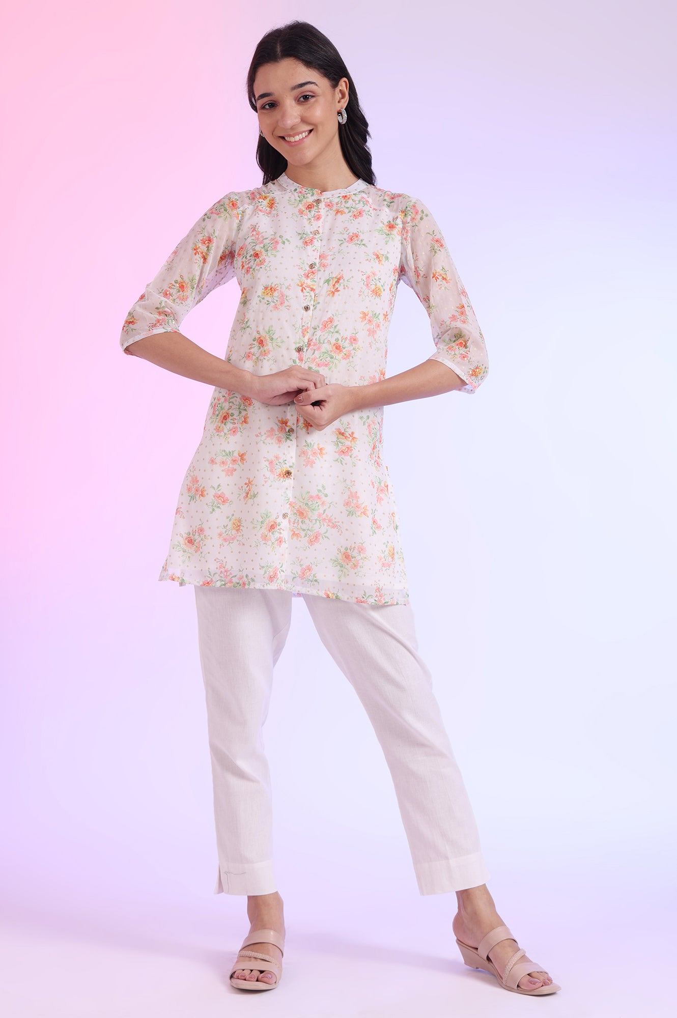 White Printed Straight Kurti