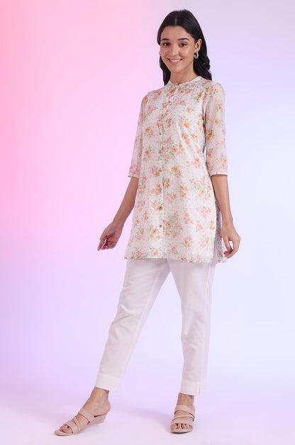 White Printed Straight Kurti