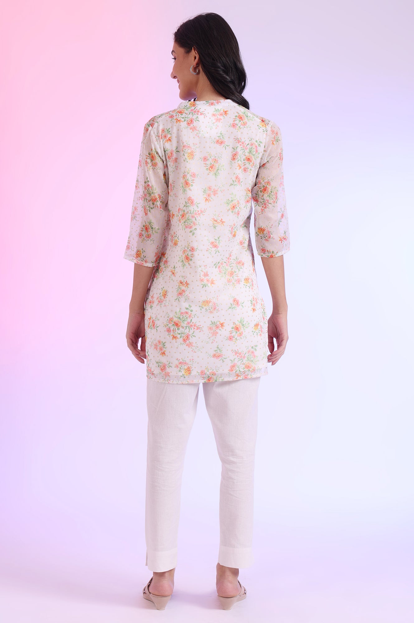 White Printed Straight Kurti