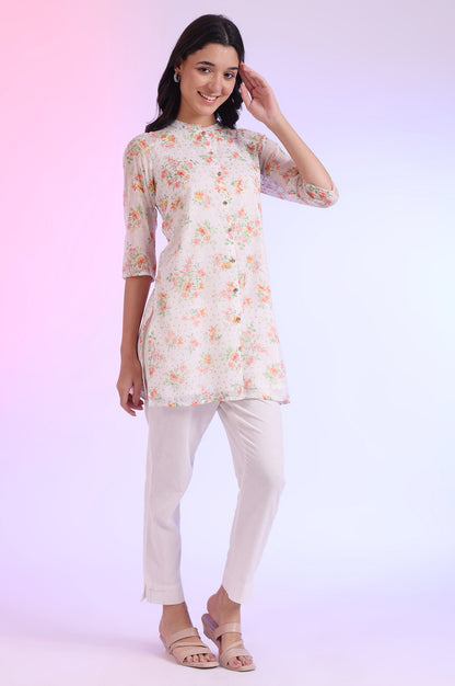 White Printed Straight Kurti