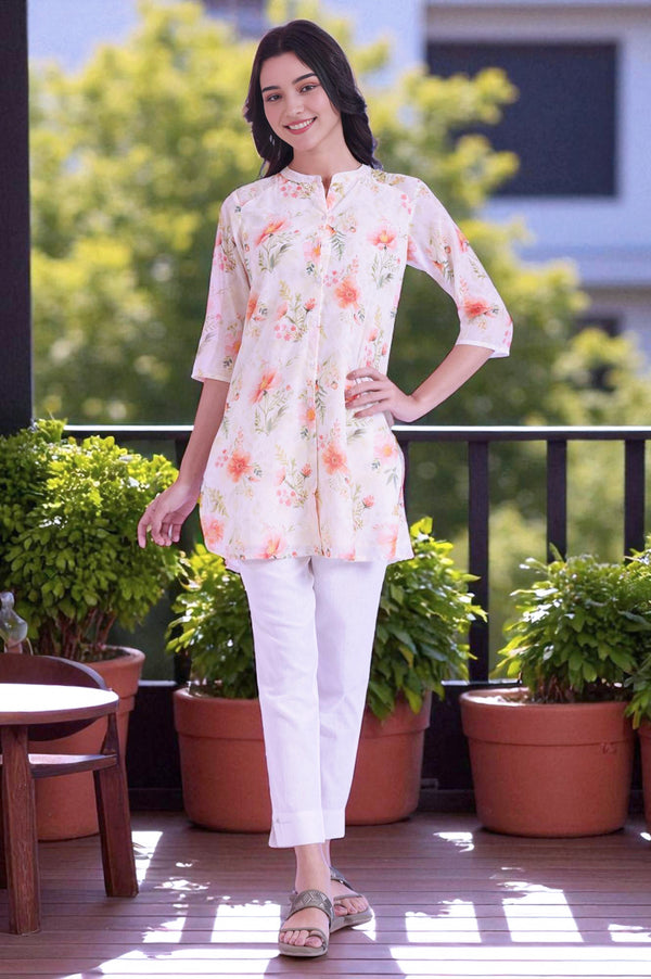 Yellow Printed Straight Kurti