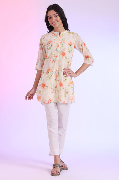 Yellow Printed Straight Kurti