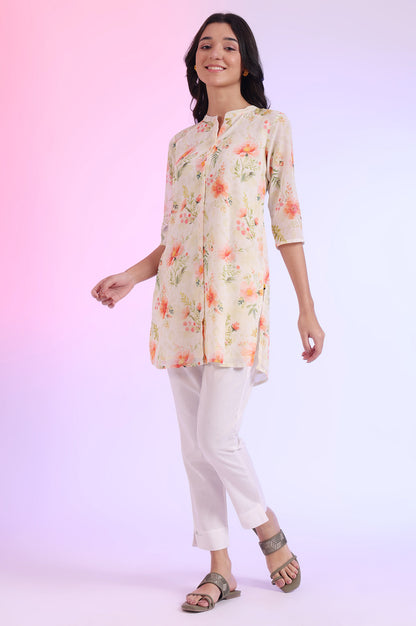 Yellow Printed Straight Kurti