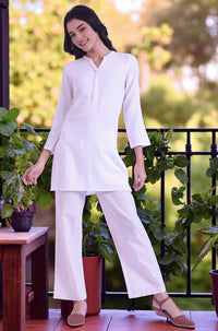 White Solid Straight Pure Cotton Kurti