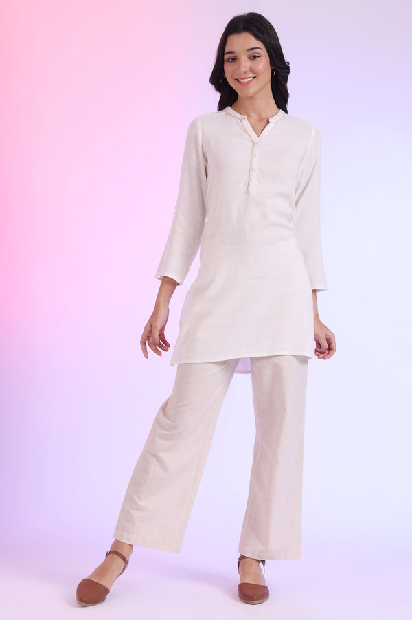 White Solid Straight Pure Cotton Kurti