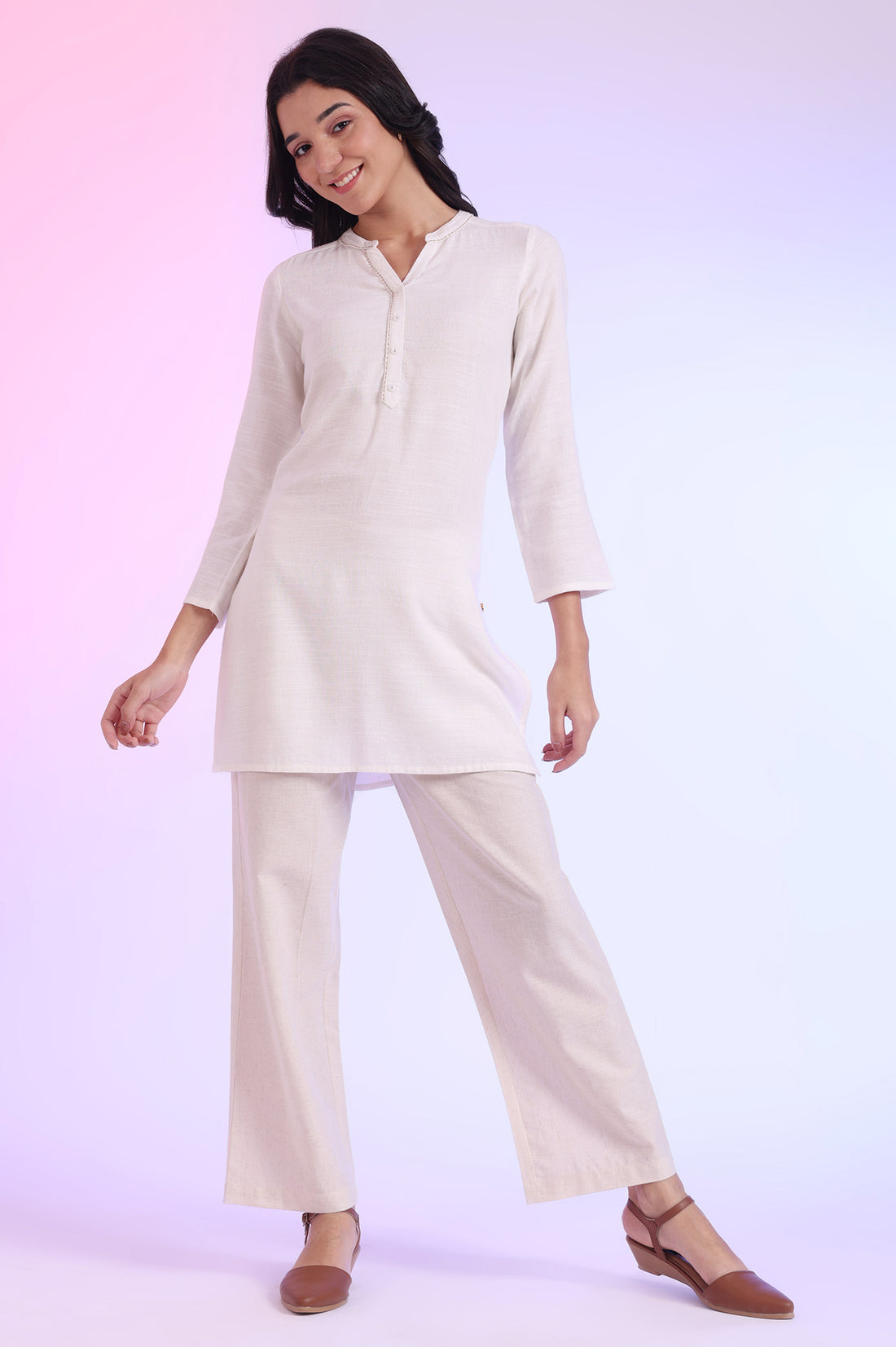 White Solid Straight Pure Cotton Kurti