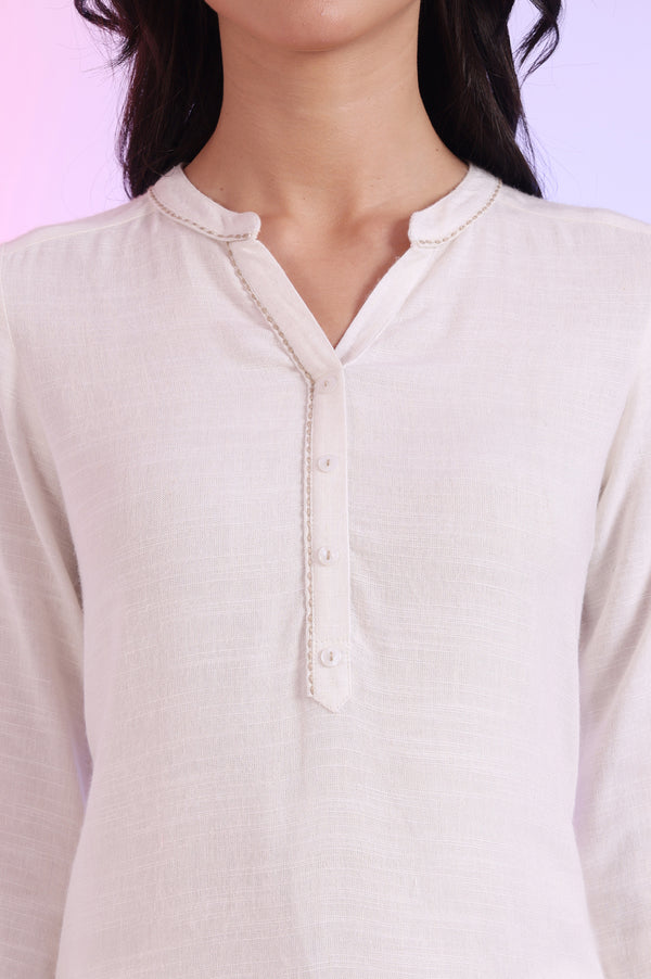 White Solid Straight Pure Cotton Kurti