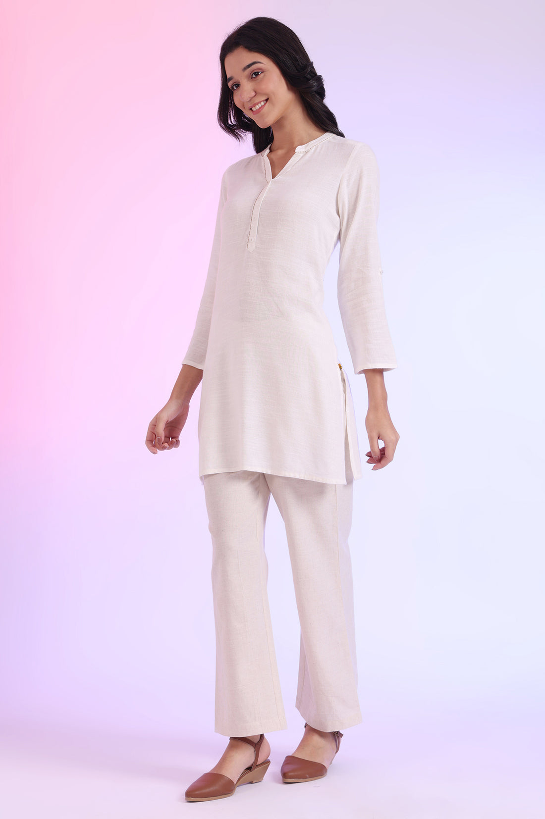 White Solid Straight Pure Cotton Kurti