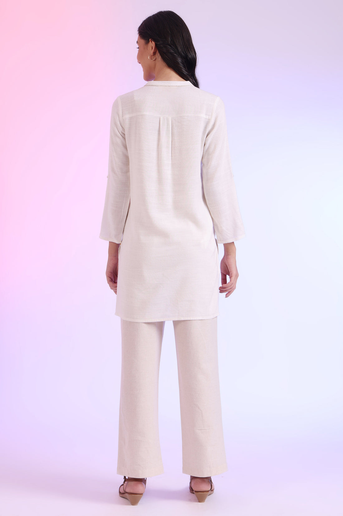 White Solid Straight Pure Cotton Kurti