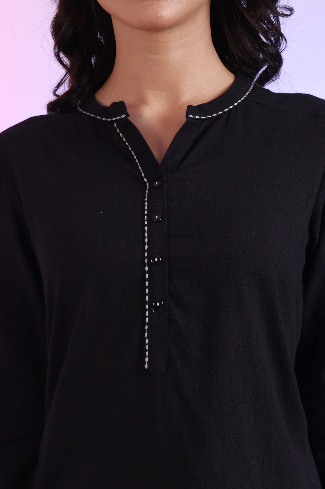 Black Solid Straight Pure Cotton Kurti