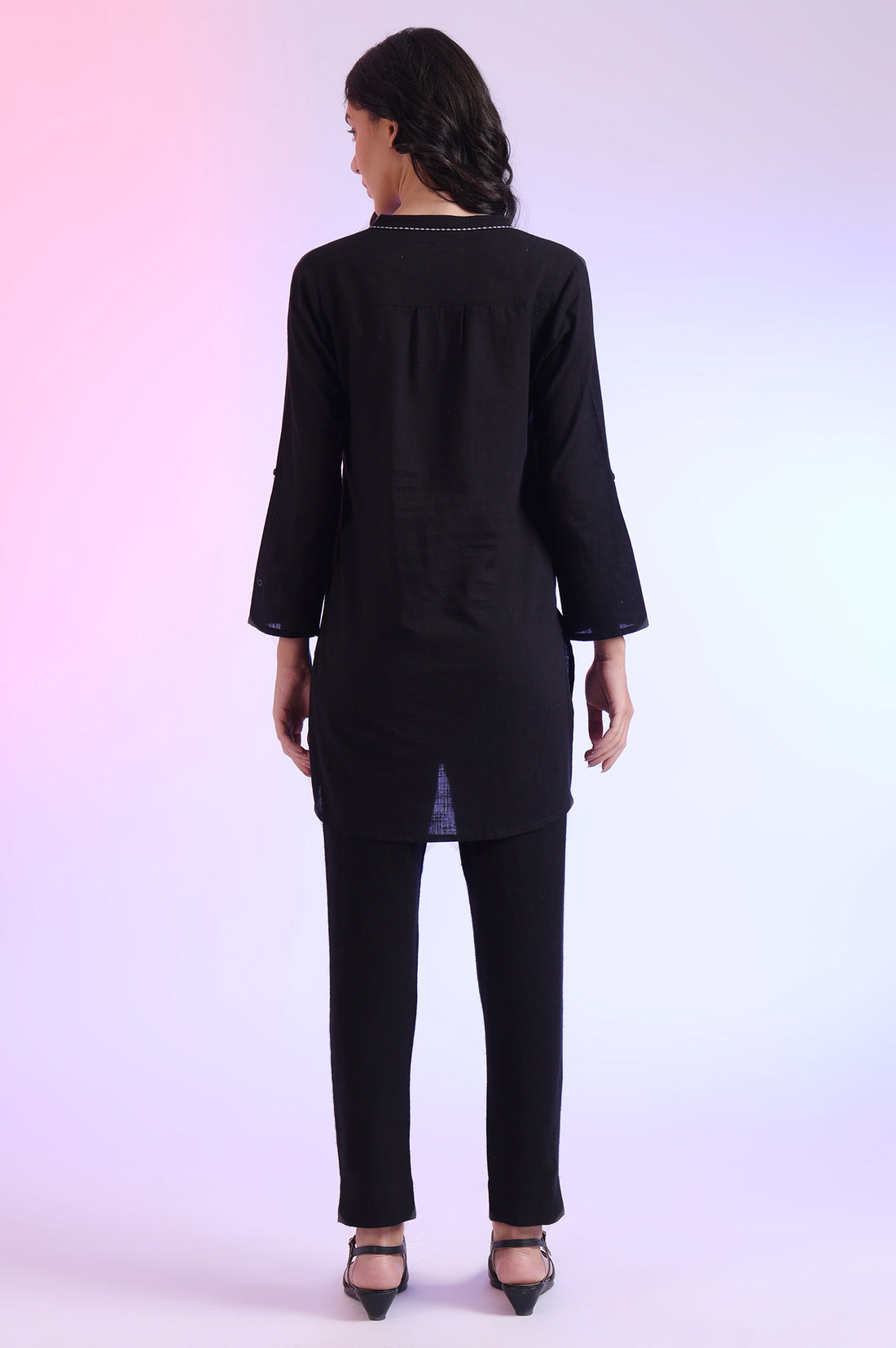 Black Solid Straight Pure Cotton Kurti