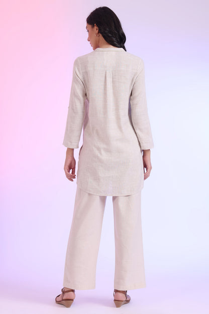 Off White Solid Straight Kurti