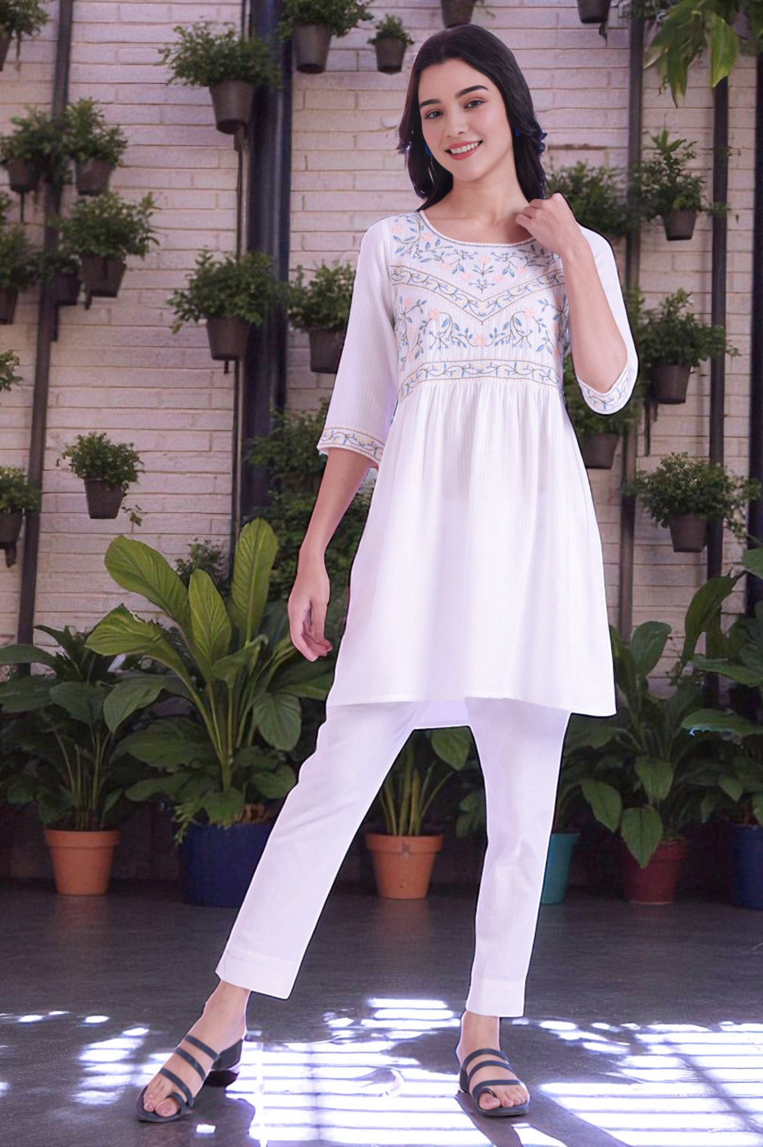 White Solid Straight Kurti