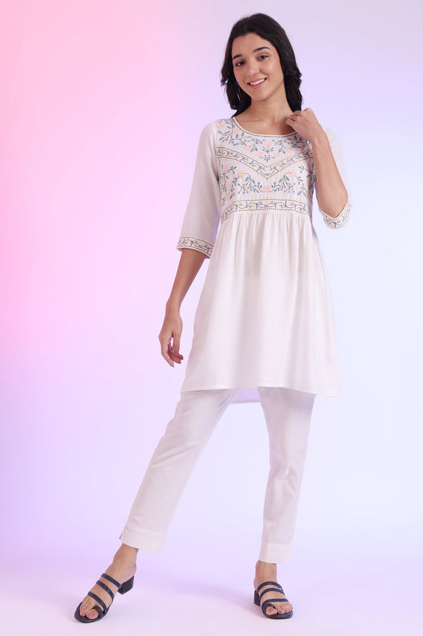 White Solid Straight Kurti